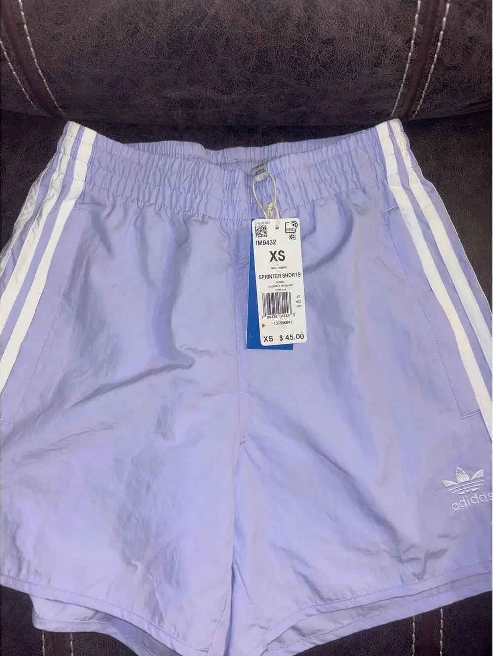 Adidas Originals Sprinter Shorts XS Violet Purple Trefoil 3 Stripe Nylon NWT